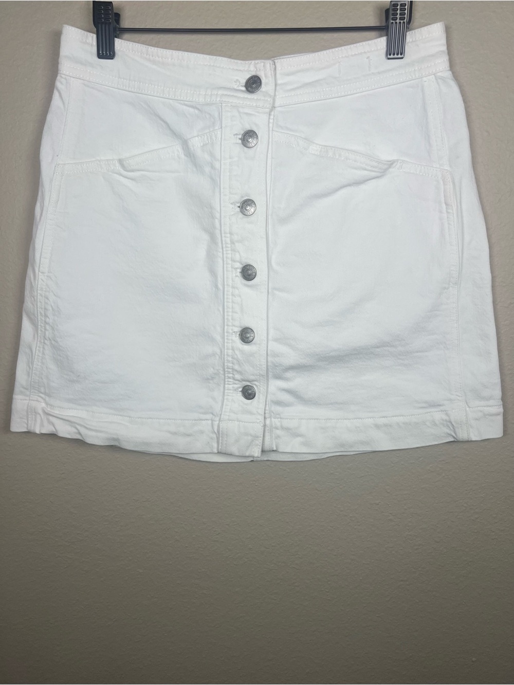 Madewell White Stretch Denim A-Line Mini Skirt Button Front Size 8